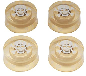 Musiclily Metrisch Gitarre Knöpfe Potiknöpfe Speed Knobs Volume Tone Potikopf für Epiphone Les Paul SG Import E-Gitarre,Gold mit Weiß Skull(4 Stück)