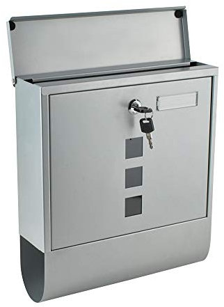 Moderner Briefkasten A4 Einwurf-Format mit Abdeckung Namensschild Zeitungsfach Sichtfenster Abschließbar 2 Schlüssel Edelstahl Grau 1187