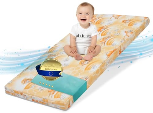 Best For Kids - Kindermatratze 60x120 | klappbare Kindermatratze | Babybettmatratze 60x120 | Kinder Rollmatratze | Reisebett-Schaumstoffmatratze | Kinderbettmatratze mit Mikrofaserbezug (Orange)