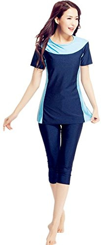 KXCFCYS surfingdräkt kortärmad muslimsk islamisk modesty baddräkt burkini baddräkt - modest badkläder för kvinnor damer flickor barn BLÅ Asia 2XL -- Height: 170-175cm