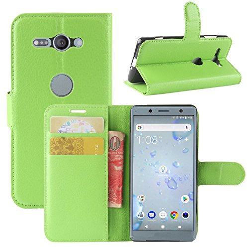 HualuBro Sony Xperia XZ2 Compact Hülle, Premium PU Leder Leather Wallet Handy Tasche Schutzhülle Case Flip Cover mit Karten Slot für Sony Xperia XZ2 Compact Smartphone (Grün)
