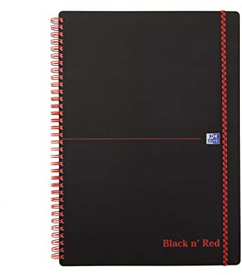 Oxford 400047654 Spiralbuch Black n' Red 5er Pack DIN A4 kariert flexibler Deckel 70 Blatt schwarz rot