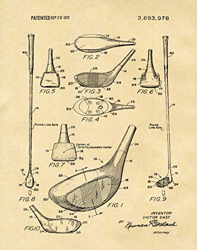 Golf klubb patenttryck golfgåva för golfare present till honom golfbana väggkonst golfklubb affisch golfaffisch golf tryck golf väggkonst WB192 50cm x 70cm Parchment