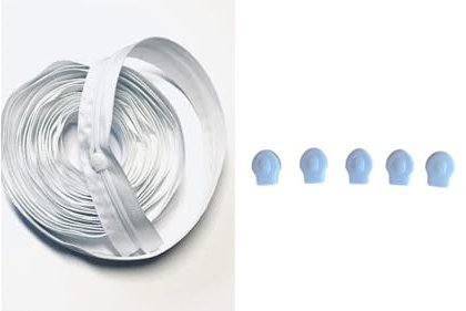 BYUP Reissverschluss endlos Spirale 3mm Meterware Bettwäsche, Kissen weiss, RV Meterware:5m mit 6 Schiebern