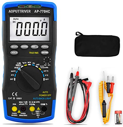 Multimeter Digital AP-770HC 6000Counts Auto/Manueller Bereich Strommessgerät Multi Tester NCV Stromspannung Aktuell Widerstand Temperatur Kapazität Diode hFE Kontinuität Arbeitszyklus mit Datenhaltung