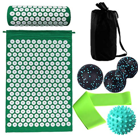 CUTTE Acupuncture Mat 7-pieces Sets Home Sports Fascia Ball Massage Ball Latex Tension Ring Set Yoga Fitness Small Fitness Device,Green