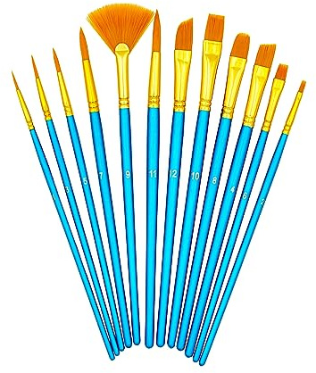 TSI Nylonpinsel-Set 12-teilig, mit den Größen 1,3,5,7,11 (Rundpinsel) - 8 (Katzenzungenpinsel) - 2,6,10 (Flachpinsel) - 9 (Fächerpinsel) - 4,12 (Schwertpinsel), Art.Nr. 49042