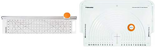 Fiskars Combiné Cutter rotatif Ø 45 mm et Règle, 6 x 24, Orange/Blanc, 1014651 & Cutter circulaire pour tissus, avec 11 tailles de diamètres, Lame en acier, 1023904