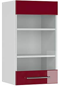 Vicco Küchenglasschrank Fame-Line, Bordeaux Hochglanz, 40 cm | MDF-Front · Soft-Close · Tiefe – 34,1 cm · Metallgriffe · ✓ Frei kombinierbar