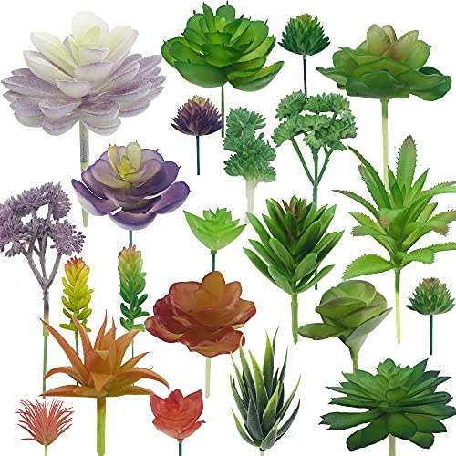 NA Woohome 34 Stück Sukkulenten Künstlich, 24 Stück Mischfarben Künstliche Sukkulenten Blumen Pflanzen und 10 Stück Simulation Marienkäfer