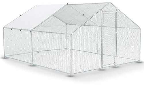 Juskys Freilaufgehege 3x4x2m - Hühnerstall aus Metall begehbar mit 12 m² Lauffläche, Tür & Riegel - Freigehege für Hühner, Kleintiere & Pflanzen