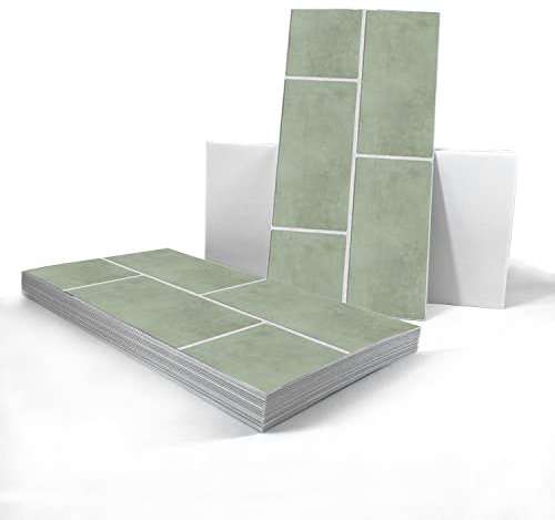 Alwayspon 24 pegatinas de vinilo para suelo de baldosas, antideslizantes, para cocina, baño, despegar y pegar, PVC verde salvia, 30 x 15 cm