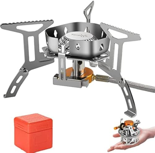 Tentock Campingkocher Gas, Tragbarer Gaskocher mit Windschutz für Camping 3500W Outdoor Campingherd mit Piezo-Zündung, faltbar, für Angeln, Wandern, Picknick