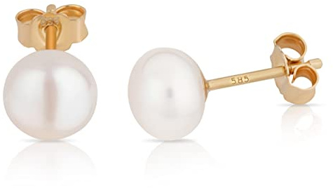 NKlaus Ohrstecker für Damen 585 Gelb Gold 14 Karat; Süßwasserperle, 2 Stück | 7mm; 7,0mm; Gelbgold; ohrringe gold