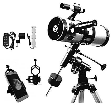 Skyoptikst 1000x 114mm Reflektor Astronomisches Teleskop weiß Hochleistungs-Äquatorialhalterung Weltraumstern Planet Mond Saturn Jupitermit Stativ und Motor