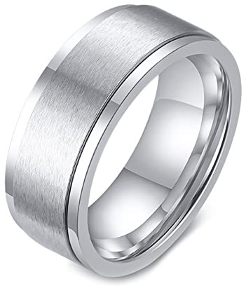 Epinki Anello Girevole, 8MM Anello Rotante Spazzolato Argento per Uomo Acciaio Inossidabile Antistress Misura 30