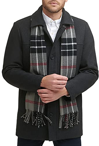 Dockers Men's Weston Wool Blend Coat with Scarf (Regular and Big & Tall), Charcoal/Light Grey Scarf, XX-Large Regular