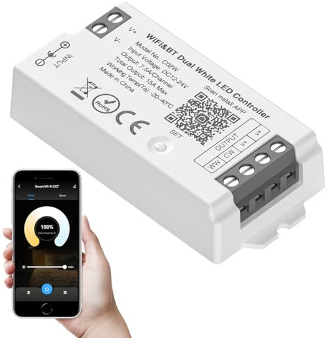 SEZO C02W CCT WiFi Bluetooth LED Controller de grupo compatible con Alexa Google Home/Tuya Smart Life App Control Trabajo con LM091 LM096 LM007 WR02RF Remote DC12-24V