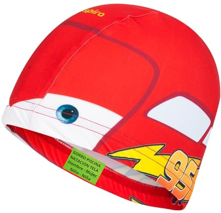 IMSPIRA Gorro Piscina Niño Infantil Tela Rojo Gorra Natacion PBT Coches Animacion Accesorios Piscina Nadar Secado Rapido Gorro Piscina Niño Divertido Aquagym Hombre Mujer Niños Aprender Nadar