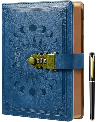 ZXHQ Tagebuch mit Schloss - A5 Notizbuch mit Stift Set, Nachfüllbares Leder Journal mit Vintage-Lederbezug und buntem Seitenrand für Mädchen, Frauen, Männer und Jugendliche A5 Größe (21x15cm)