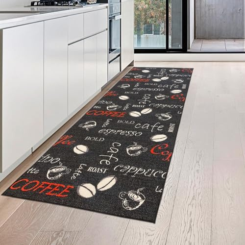 Matta dröm kökslöpare köksmatta kaffe svart vit röd 67 x 180 cm