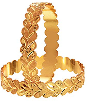 Pulseras indias Rajasthani hechas a mano Meena Work chapadas en oro, tamaño de anuncio de 2.8 pulgadas, tamaño normal, joyería tradicional para regalo de boda 6364 (diseño de hoja/patti-1, 2.10)