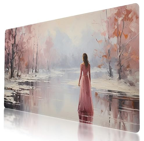 Stilvolles Mauspad mit Eiskunstlauf-Motiv, 90 x 40 cm, rutschfeste Gummiunterseite, ideal für Computer, Laptop, Büro und Zuhause