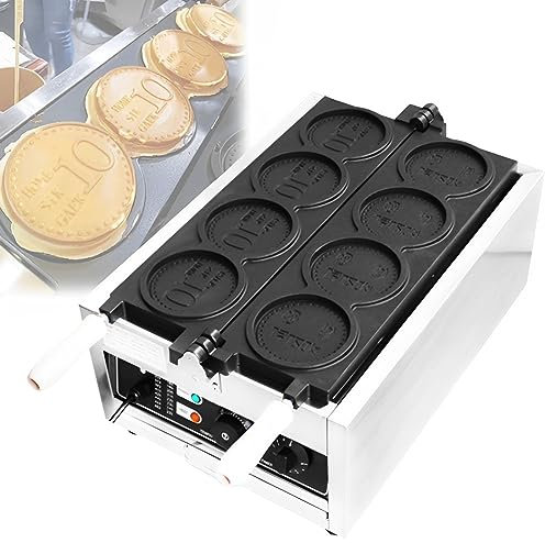 QUTBAG Máquina para Hacer gofres con Monedas de 4 Rejillas comerciales, gofrera eléctrica Antiadherente con Control de Tiempo y Temperatura, máquina para Hornear Pasteles para Fiestas, cafés, tés
