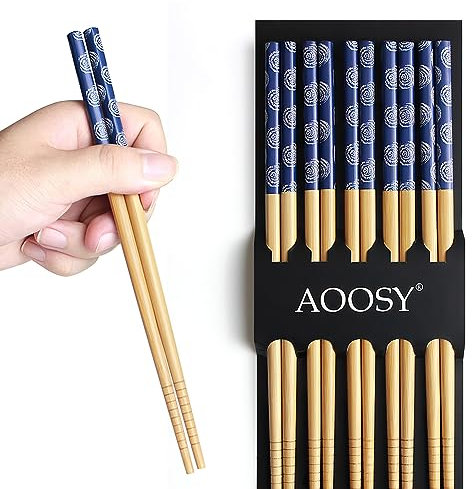 AOOSY Bambusstäbchen im japanischen Stil, wiederverwendbar, spülmaschinenfest, 22,5 cm, 5 Paar