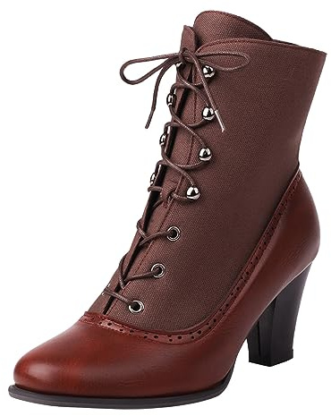 Dasongff Chaussure Femme Bottines à Lacets Talon Haut Bottes Courtes Rétro Victorienne Renaissance Médiévale Chaussures Plateforme Chic Ankle Boots Patchwork Escarpins Soirée Cocktail Fête
