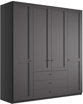 WIEMANN Drehtürenschrank mit 3 Schubkästen, Landhausstil Kleiderschrank 200cm breit, Graphit, Höhe 216cm, Marlow