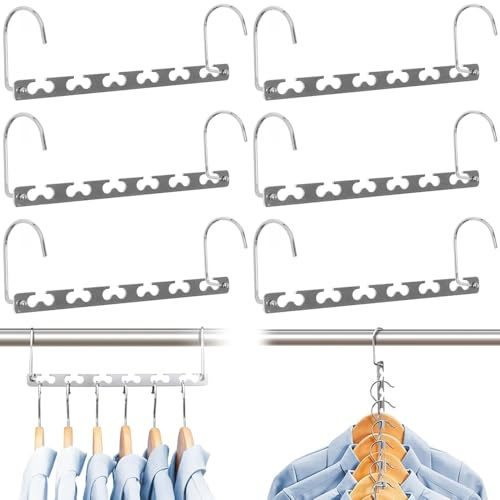 6 Stück Platz Max Kleiderbügel, Platzsparende Kleiderbügel Metall Magic Porös rutschfeste Schrank Organizer Multipurpose Hanger kann 12 Kleidungsstücke aufnehmen