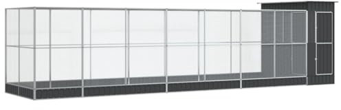 vidaXL Voliere mit Erweiterung Silbern 830x203x216 cm Stahl, Vogelvoliere, Wellensittichkäfig, großer Vogelkäfig, Vogelkäfig, Papageienkäfig
