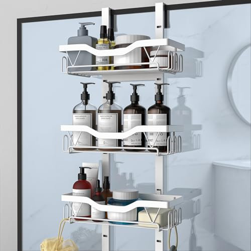 UUlioyer Hanging Shower Caddy, Over Door Shower Shelf 3 Layers, Bathroom Shelves No Drilling (White - 3 layers)