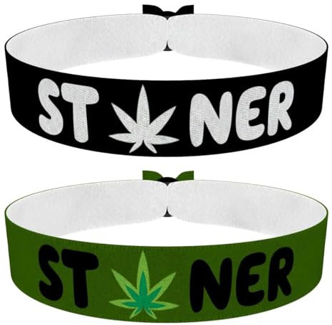 Stoner Stoffarmbänder Set schwarz und grün - 2er Set für jeden Stil - Unisex handmade - Wasserfest & verstellbar - Festival und Alltag - Trendige Weed Accessoires - Freundschaftsarmbänder