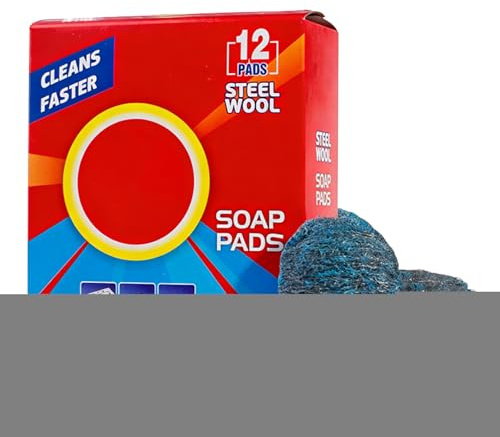 Éponge métallique avec Savon | 12 tampons en Laine d'acier | pré-savonnés pour Un Nettoyage Facile | Élimine Les saletés tenaces | Accessoires de Cuisine pour Cuisine et Salle de Bain