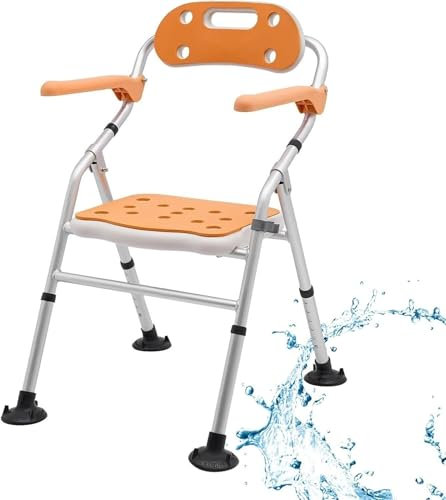 Sgabello da doccia regolabile in altezza con braccioli e schienale, panca da doccia antiscivolo per anziani disabili e sedile pieghevole per vasca da bagno per disabili