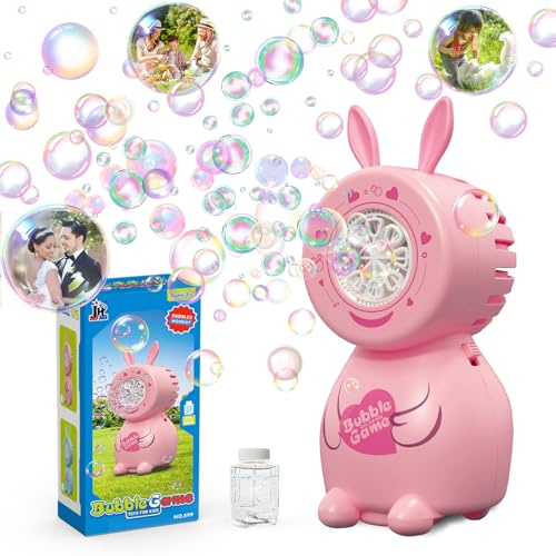 Easter Gift Bunny Bubble Machine, Children's Bubble Blowing Toy with Bubble Solution/8 Holes/8000+ Bubbles/Minute, Portable Bubble Machine Outdoor Automatic Bubble Toy, for Party Wedding