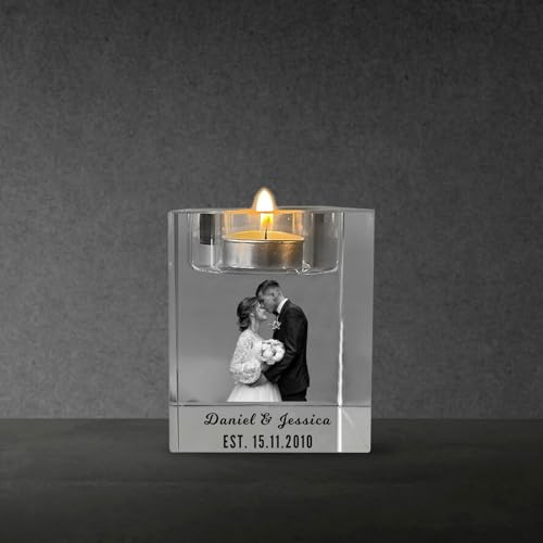 Naispanda Personalisierter Kerzenhalter aus Kristall Personalisierte Teelichthalter aus Kristall Personalisiertes Kristallkandelaber mit Bildtext für Jahrestage, Hochzeiten und Valentinstagsgeschenke