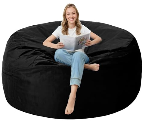 lilanoon 3FT Bean Bag Chair with Ultra Soft Velvet Cover Bean Bag Sofa with Memory Foam Bean Bag Chairs with Large Size Lazy Sofa for Dorm Office Living Room Bedroom Black 3'
