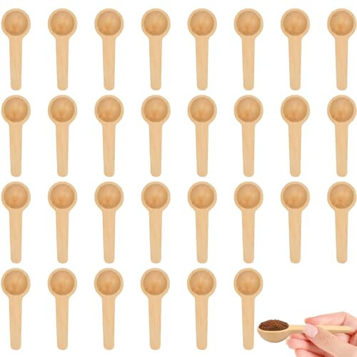 30 Pcs Cucchiaio Legno Cucina,Cucchiaio Di Legno Piccolo Rotondo,Mini Cucchiai Di Legno,Adatto Per Latte In Polvere, Spezie, Marmellata, Zucchero, Caffè, Tè (6,8 X 2,4 X 1 Cm)
