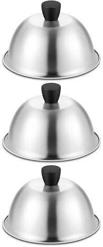 Joyfair Käse-Schmelzkuppel, 3 Stück, Edelstahl-Grillabdeckung mit hitzebeständigem Griff, 15,2 cm, Metall-Dampfabdeckung, Grilldeckel für Innen- und Außenbereich, flache Grillplatte, Teppanyaki
