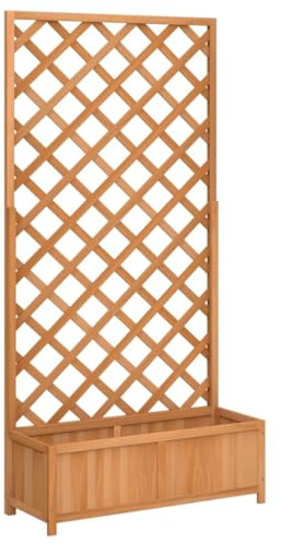 HUAKEHOM Pflanzkübel mit Spalier Pflanzgefäß mit viel Platz Pflanzenkasten für Garten Terrasse Blumenkasten Pflanztopf Massivholz Tanne Braun Massivholz Tanne