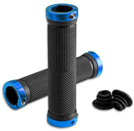 ROCKBROS Bicycle Grips 22mm, Handlebar Grips with Non-Slip Rubber Surface, Ergonomic Hand Covers with Aluminum Lock-On System, Suitable for MTB, Road, Trekking and E-Bike Blue