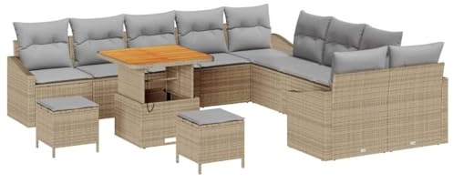 vidaXL Trädgårdsoffset med kudde med lagring 13 pcs Beige Poly rattan