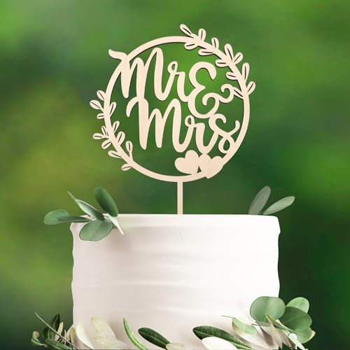 Affivia Mr und Mrs Tortendeko Hochzeit,Holz Cake Topper Hochzeit Deko,Mr & Mrs Hochzeitstorte Deko,Tortenstecker Hochzeits,Herz Hochzeitstorten,Tortentopper Hochzeitstorte für Wedding,Verlobung,Antrag