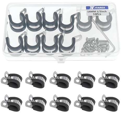 JTAREA 14MM Colliers de Serrage en Acier Inoxydable P Clips de Serrage en Caoutchouc 1/2 Colliers de Fixation de Tubes P-Clips avec Vis