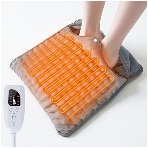 Calentador de Pies Eléctrico, Calienta Pies Electrico con 6 Niveles de Temperatura y 4 Temporizadores, Calienta Pies Electrico Suave, Lavable a Máquina, Manta Electrica para Mujeres Hombres