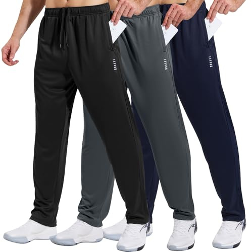 HUAKANG 3 Pack Joggers for Men Tracksuit Bottoms Men Sweatpants Lightweight Jogging Trousers Sports Casual Running Pants with Zipper Pockets (3029 Black Dark Gray Navy M)