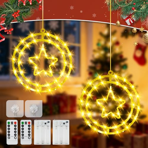 HERMORRYSS Lumières de Fenêtre de Noël, 2 Pièces Éclairage de Noël LED, 3D Rotatif, 8 Modes Lumières de Décoration de Fenêtre, Télécommande, Minuterie, IP44 Étanche, Décor Fenêtre Jardin Sapin (B)